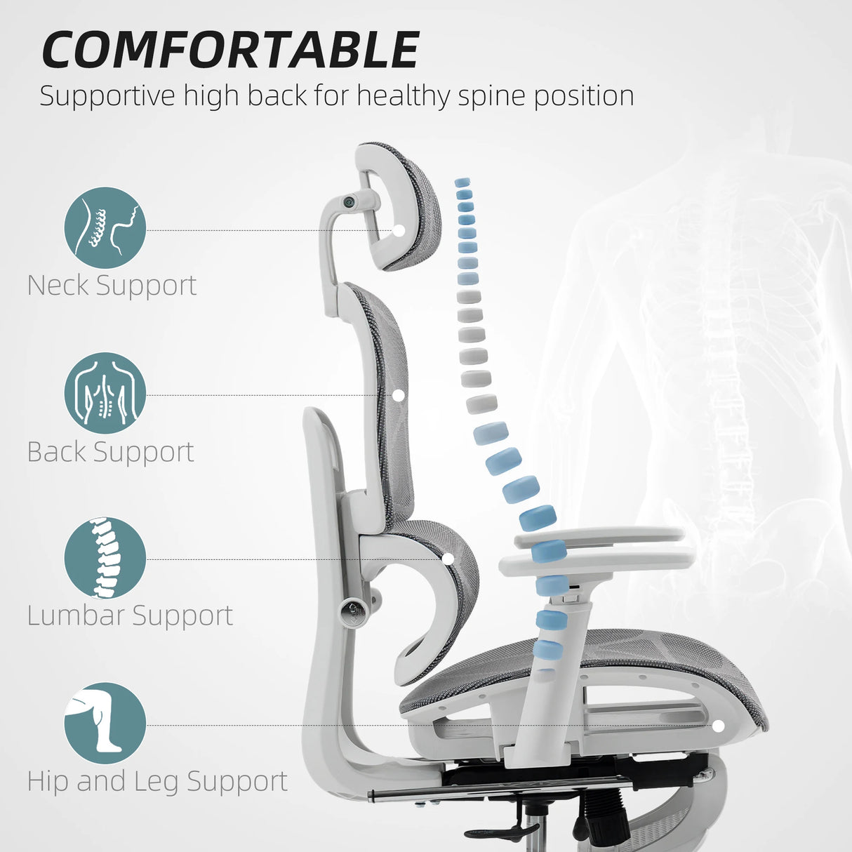 HOMCOM Multi-Adjustable Mesh Office Chair - Grey and White