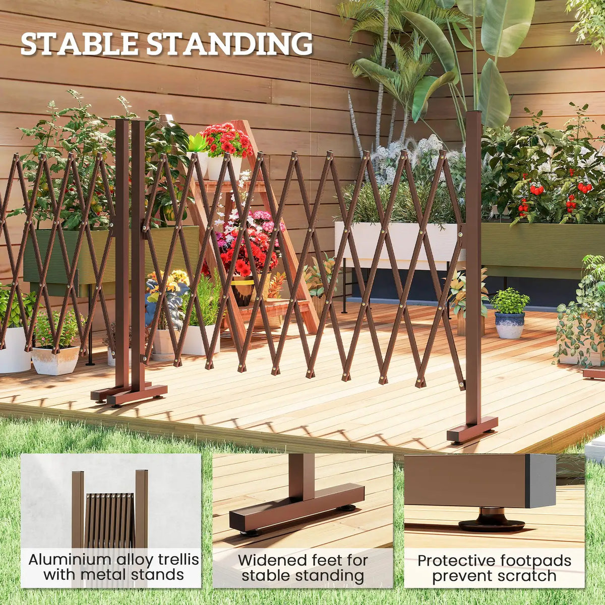 Outsunny Expanding Trellis Fence, Freestanding Movable Fence, Foldable Garden Screen Panel, 250 x 103.5 cm, Dark Brown