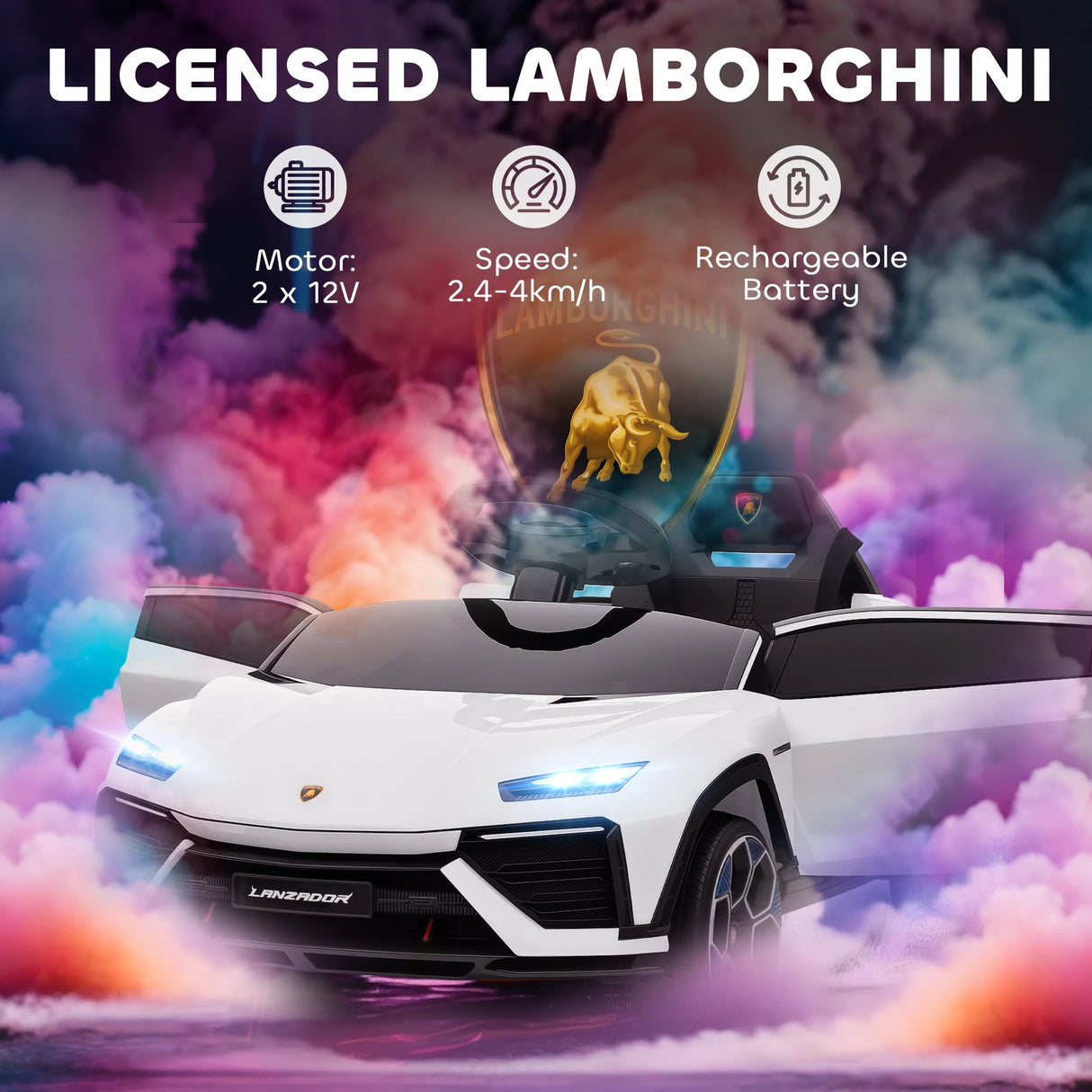 AIYAPLAY 12V Licensed Lamborghini Electric Cars for Kids, Ride On Car with Remote Control for 3-6 Years Old, White