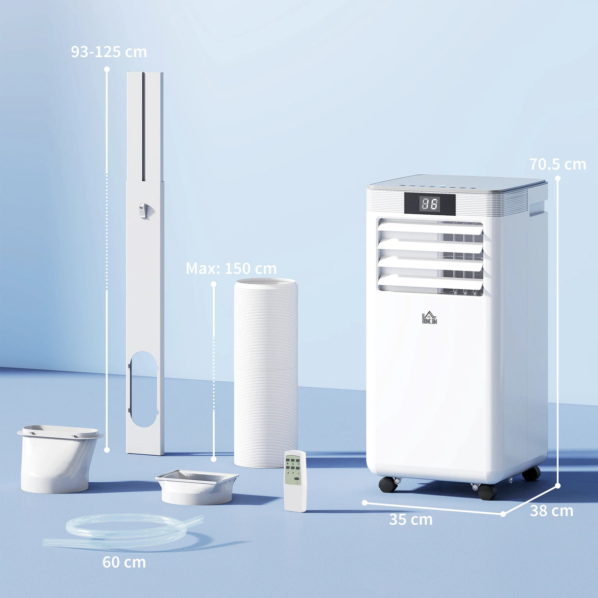 HOMCOM 7000 BTU Air Conditioning Unit, 3-in-1 Portable Air Conditioner, Dehumidifier, Cooling Fan with Remote Control, LED Display, 2 Speeds, 24H Timer, Window Venting Kit, 15m2