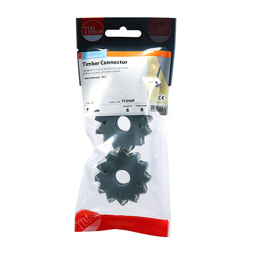 6 x TIMCO Double Sided Timber Connectors Galvanised - 50mm / M12
