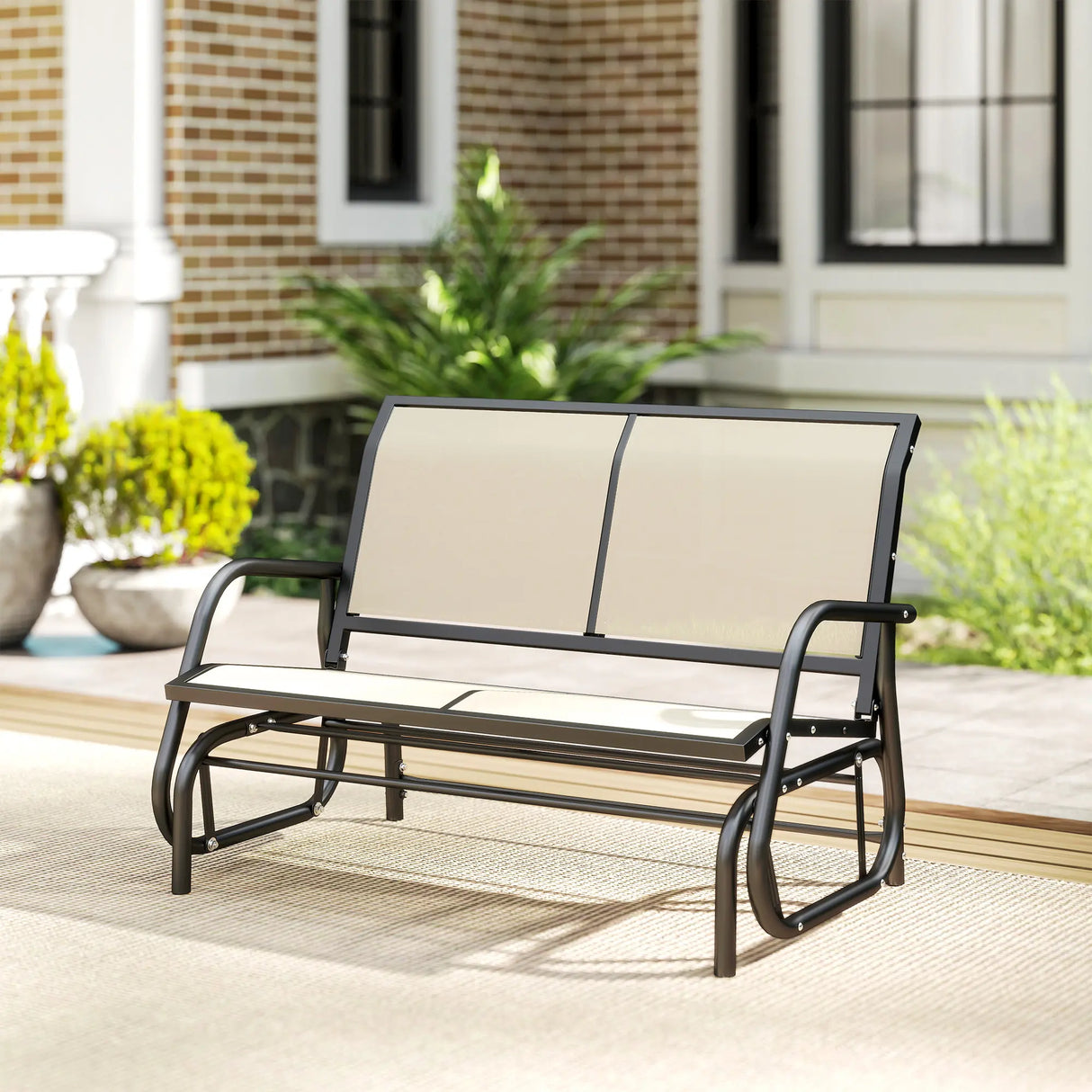 Outsunny 2-Person Outdoor Glider Bench Patio Double Swing Gliding Chair Loveseat w/Power Coated Steel Frame for Garden Patio Porch, Cream