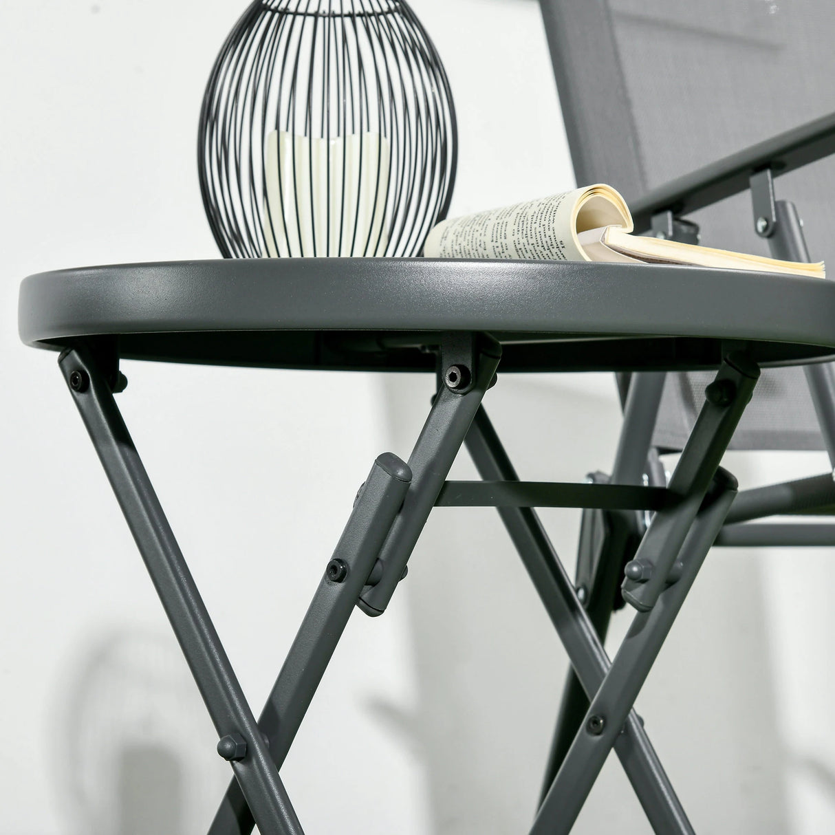 Outsunny 45cm Garden Side Table, Outdoor Round Folding Patio Table with Imitation Marble Glass Top, Small Coffee Table, Black and White