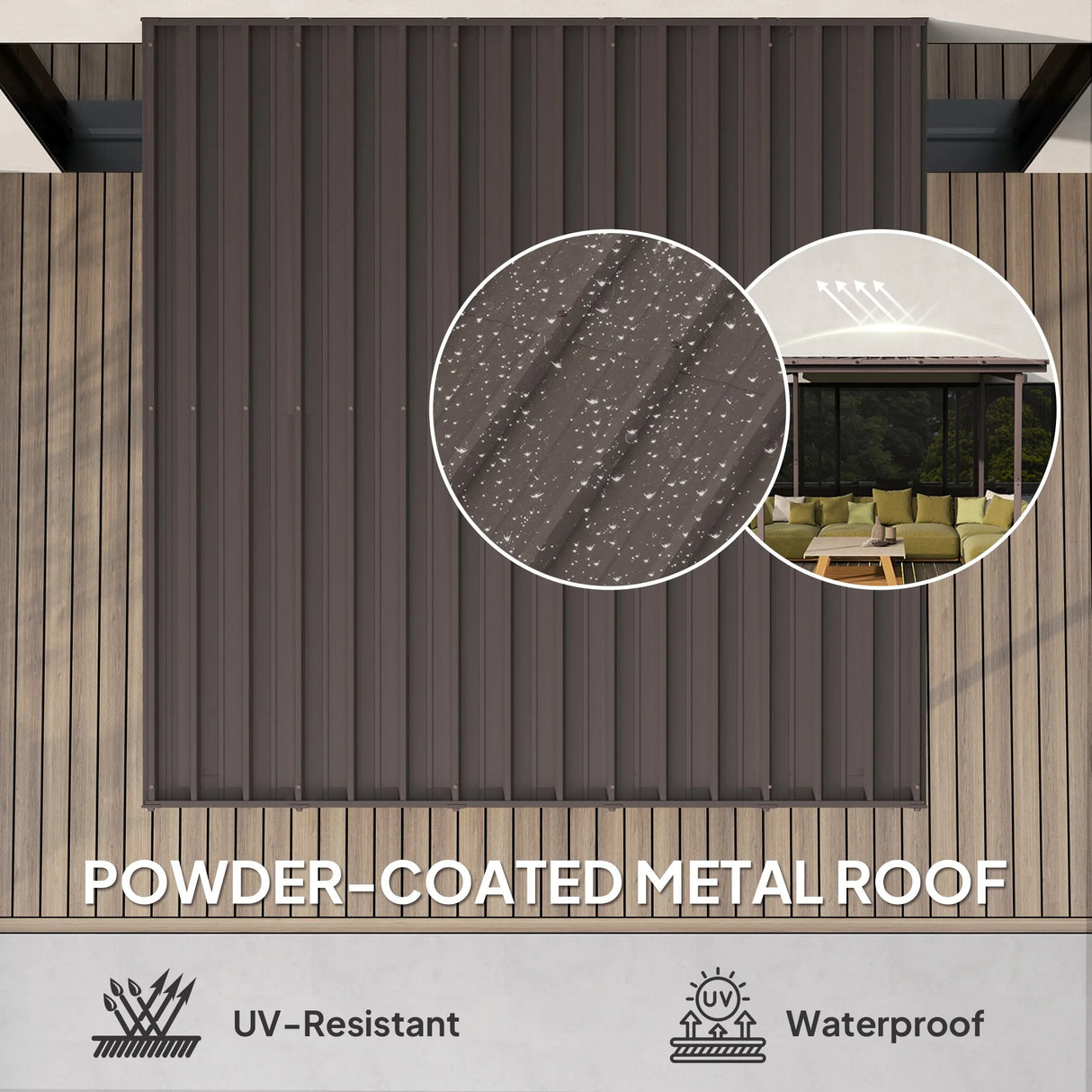 Outsunny 3 x 3(m) Garden Pergola with Waterproof Metal Roof, Lean to Pergola Hardtop Gazebo, Wind-resistant Outdoor Sun Shade, Easy to Assemble