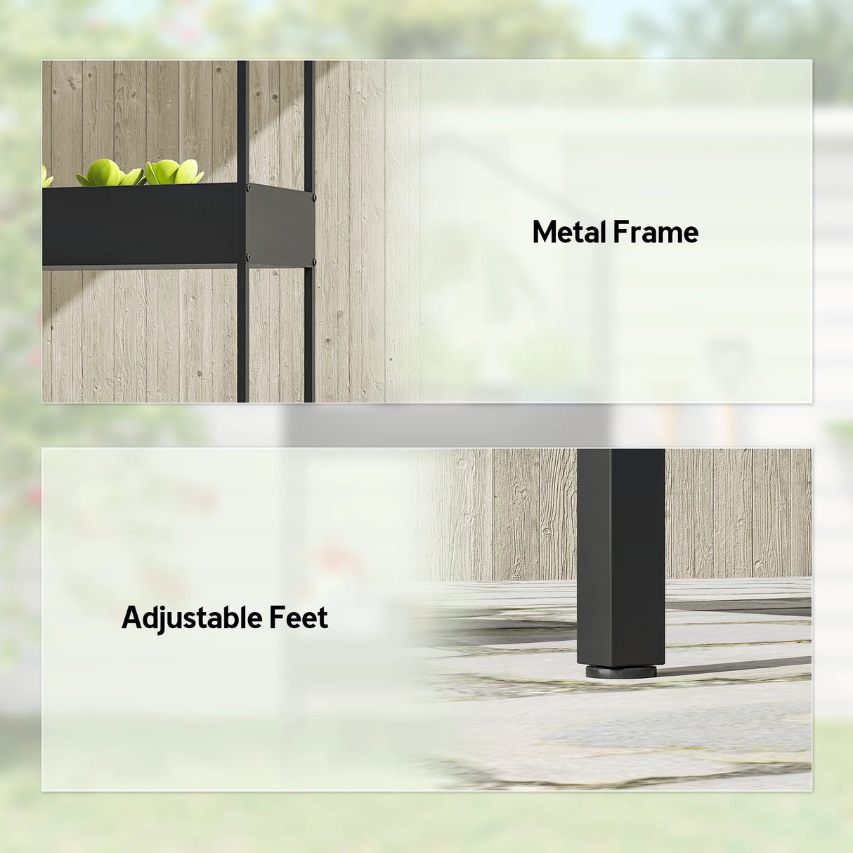 Outsunny 2 Tier Plant Stand, Outdoor Indoor Metal Plant Stand with Hook, House-Shaped Pots Holder Display Rack, Black