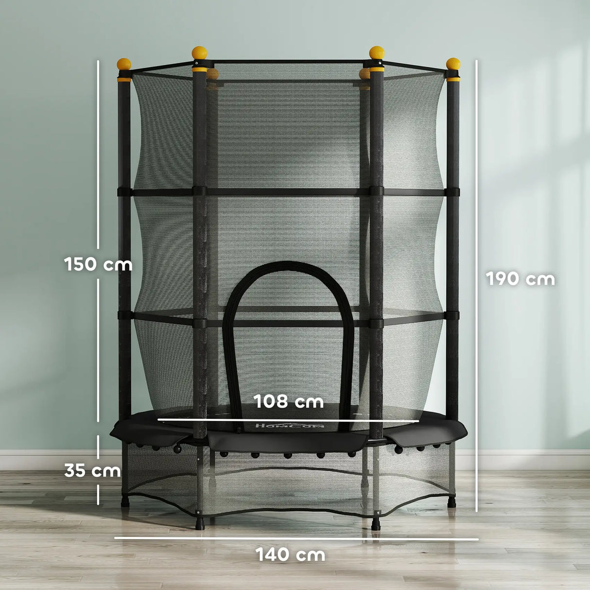 HOMCOM 4.6FT/55" Kids Trampoline with Safety Enclosure, Outdoor Indoor Use, for Ages 3-10 Years, Black