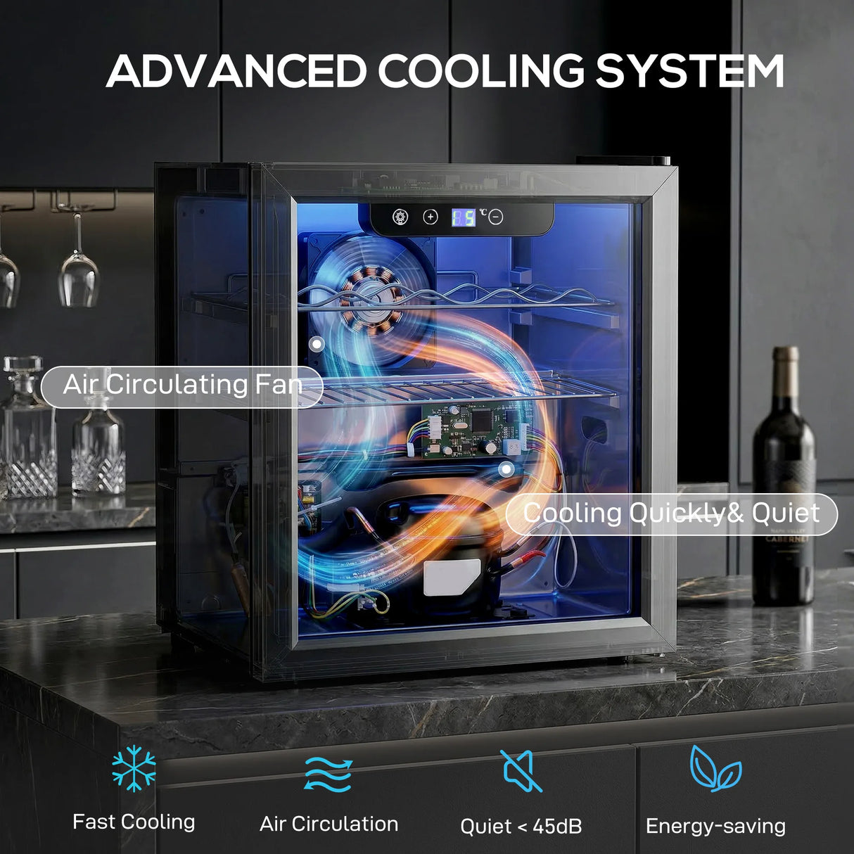 HOMCOM 12 Bottle Wine Cooler, 36 Litre Capacity, 4-16C Under Counter Drinks Beer Wine Fridge with Glass Door, LED Light, Black