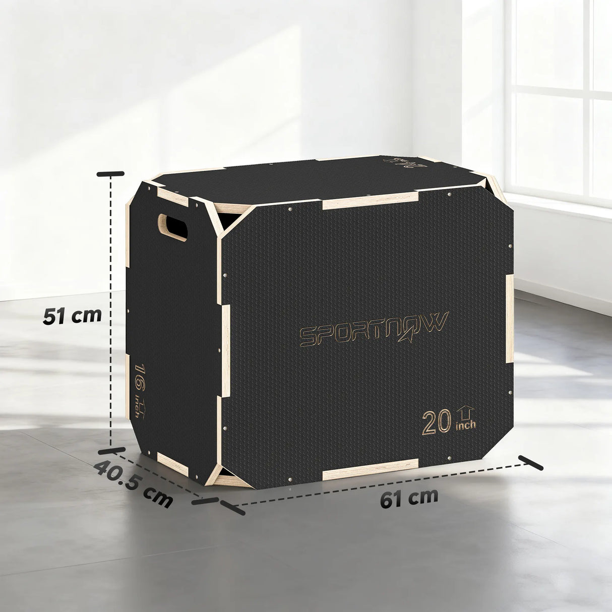 SPORTNOW Non-Slip Plyo Box, Corner-free Wooden Jump Box, 40.5 x 61 x 51 cm