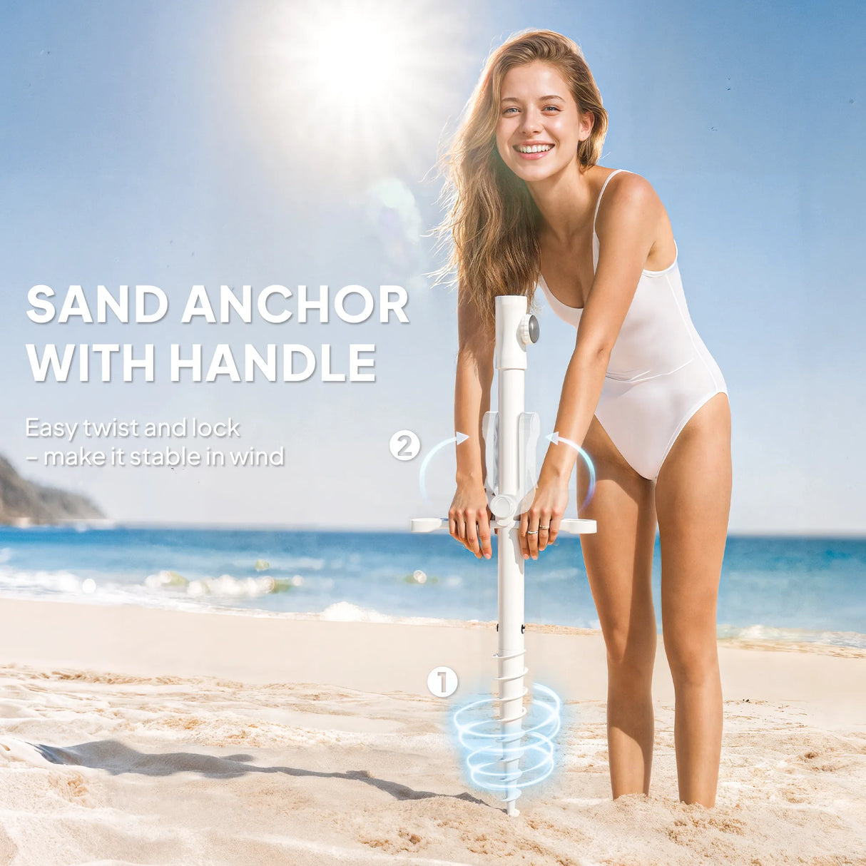 Outsunny Beach Umbrella Portable with Sand Anchor, Carry Bag, Adjustable Height & Tilt, UPF50+ UV Protection, Grey