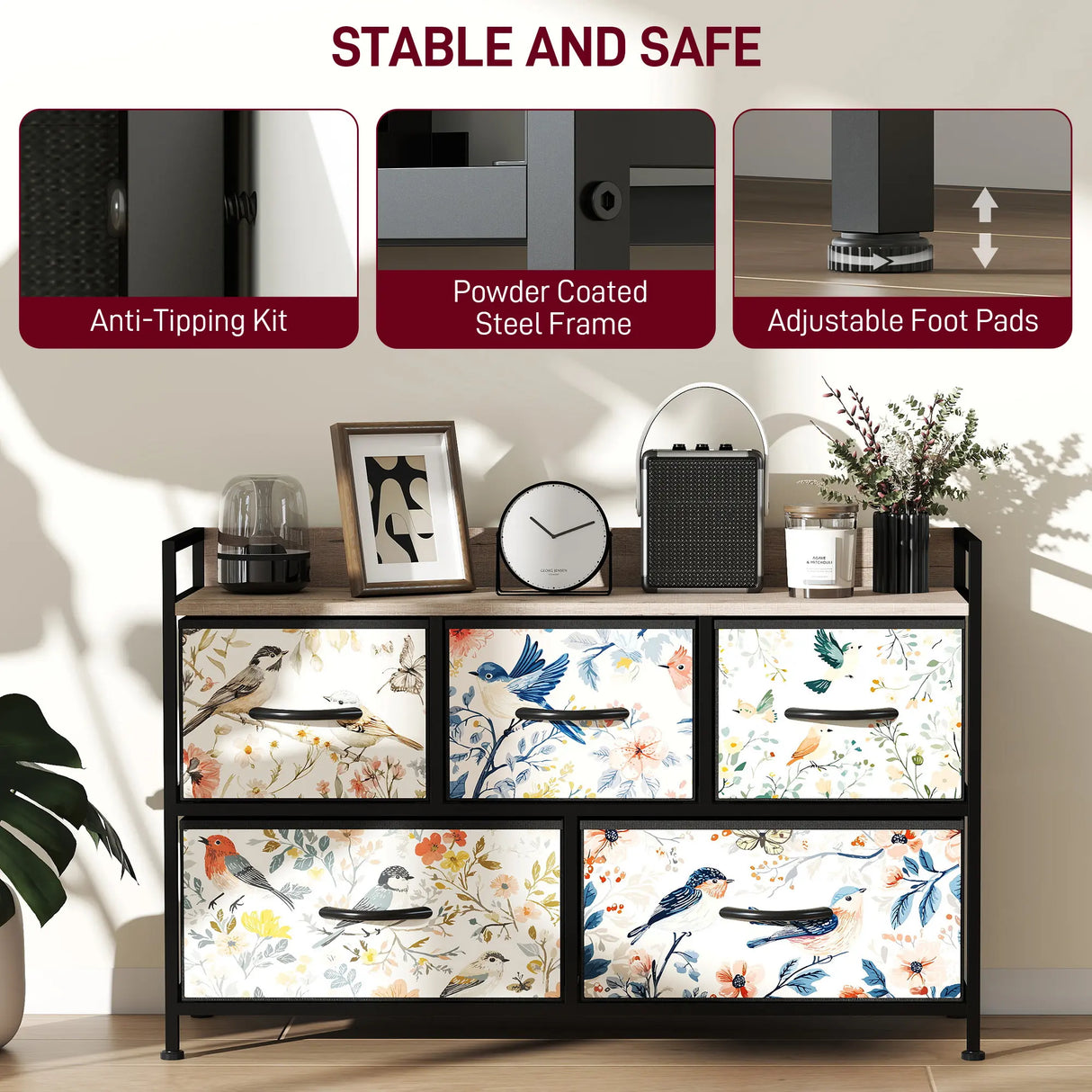 HOMCOM 5-Drawer Chest of Drawers - White