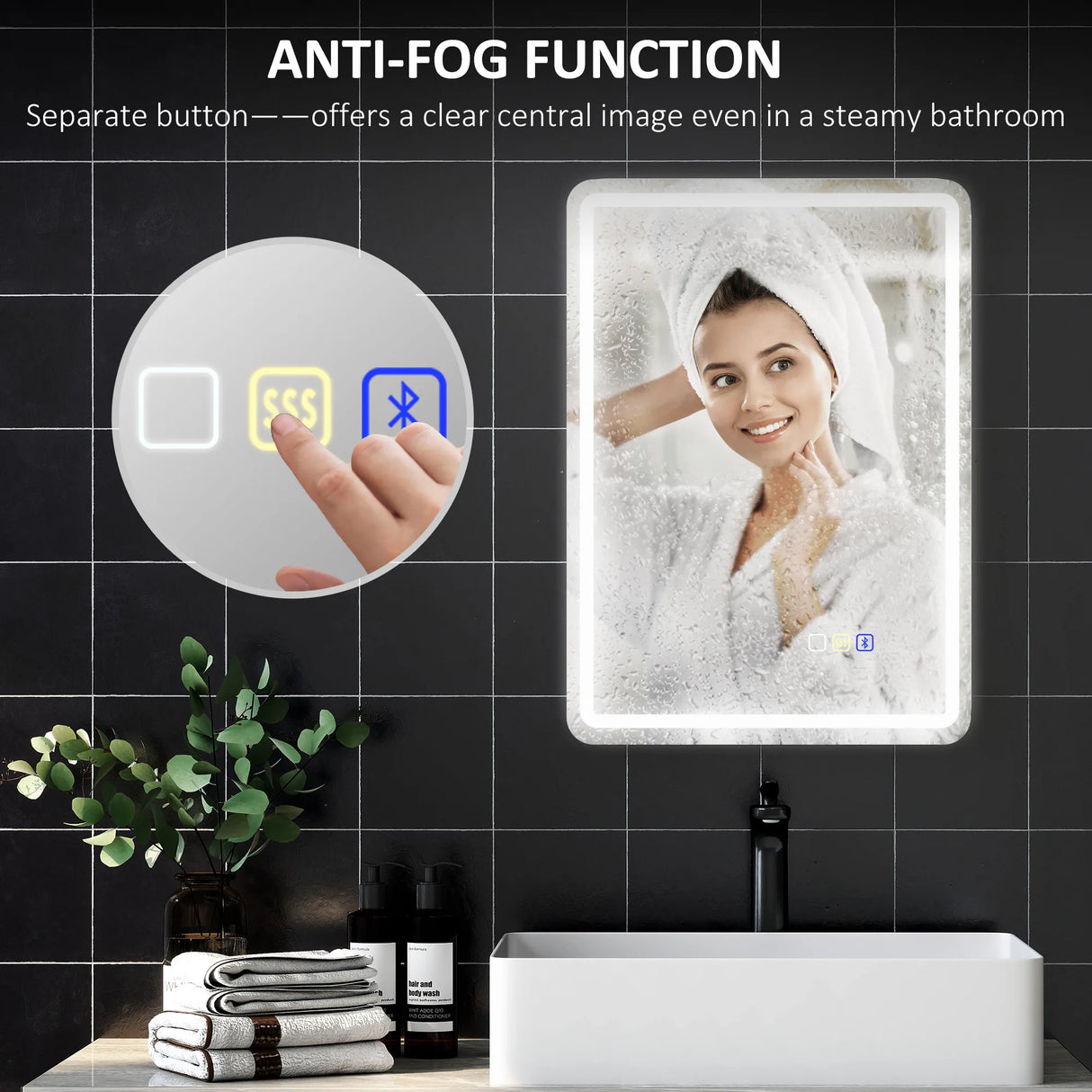 HOMCOM 70 x 50 cm Bluetooth Bathroom Mirror - Silver-Tone