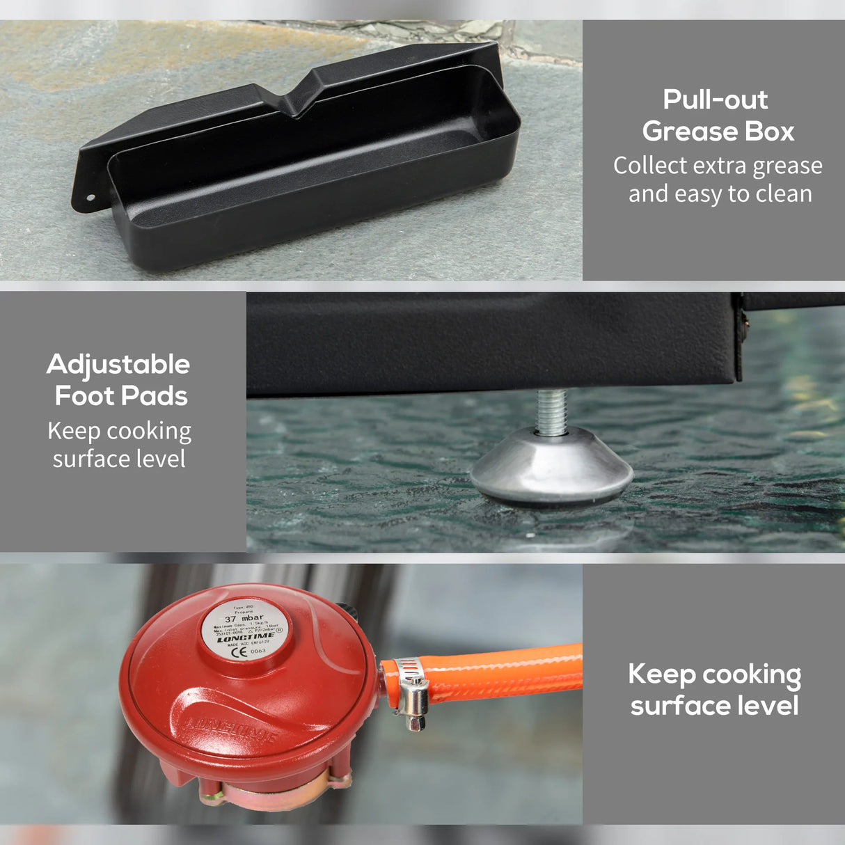 Outsunny Gas Plancha Barbecue Grill with 3 Stainless Steel Burner, 9kW, Portable Tabletop Gas BBQ with Non-Stick Griddle for Camping Picnic Garden Party Festival