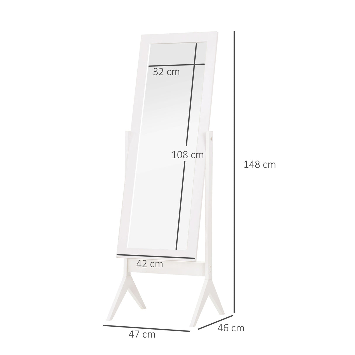 HOMCOM Full Length Mirror, Freestanding Adjustable Angle Dressing Mirror for Bedroom, Living Room, 148 x 47 cm, White