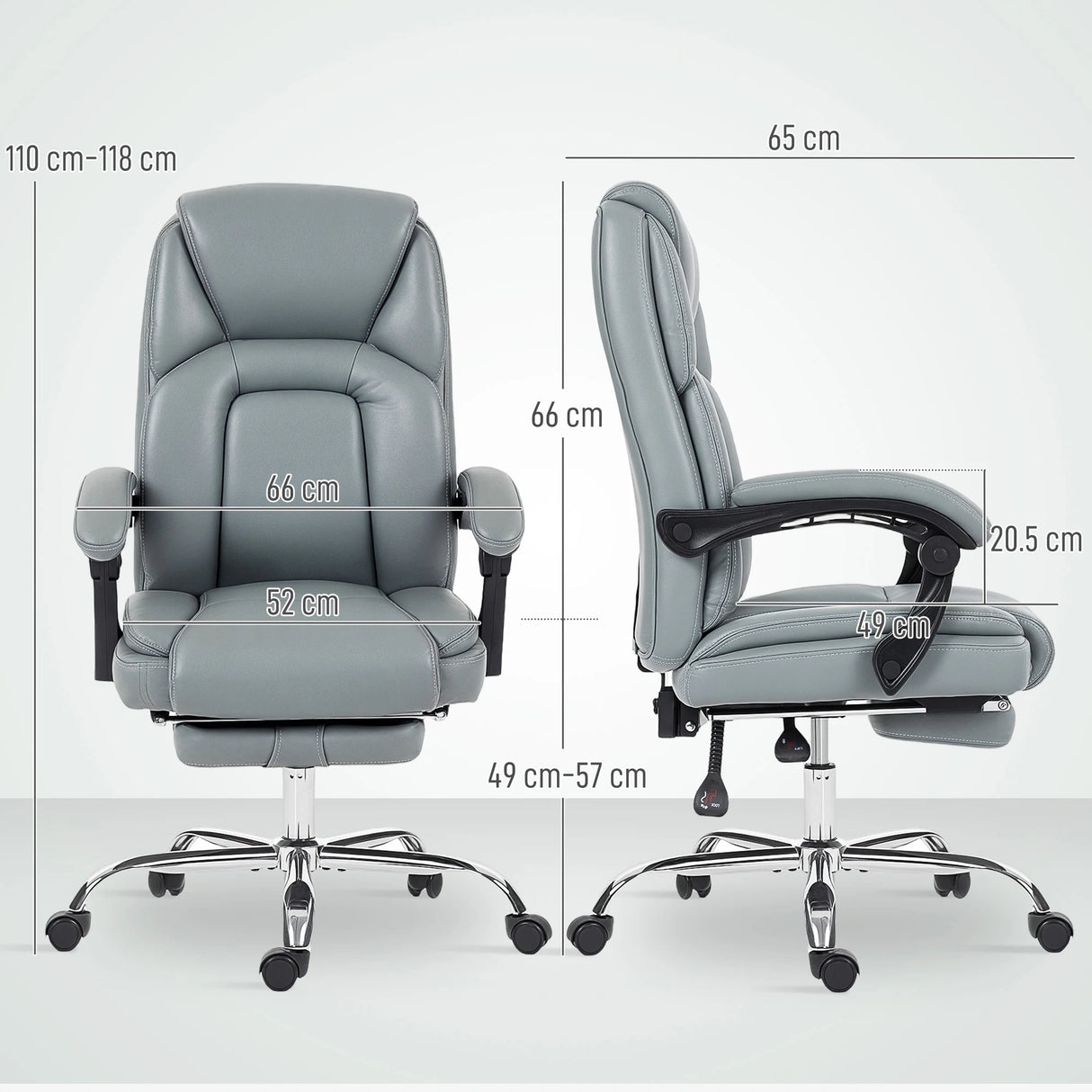 HOMCOM Faux Leather Reclining Office Chair, with Footrest - Grey