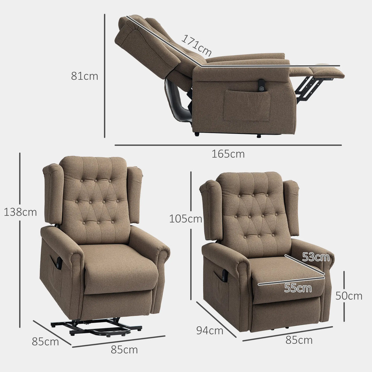 HOMCOM 45 Lifting Riser and Recliner Armchair - Dark Brown