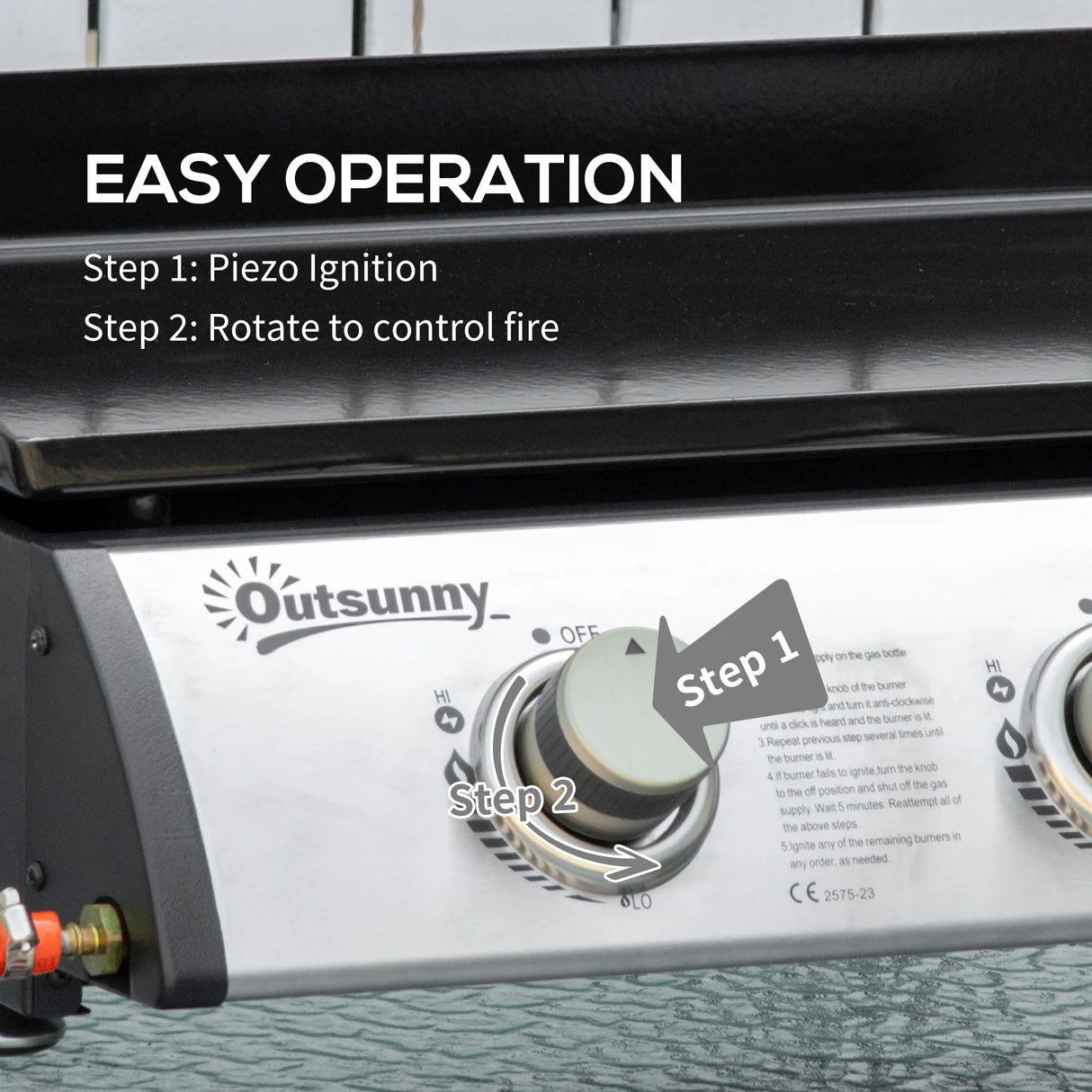 Outsunny Gas Plancha Barbecue Grill with 3 Stainless Steel Burner, 9kW, Portable Tabletop Gas BBQ with Non-Stick Griddle for Camping Picnic Garden Party Festival