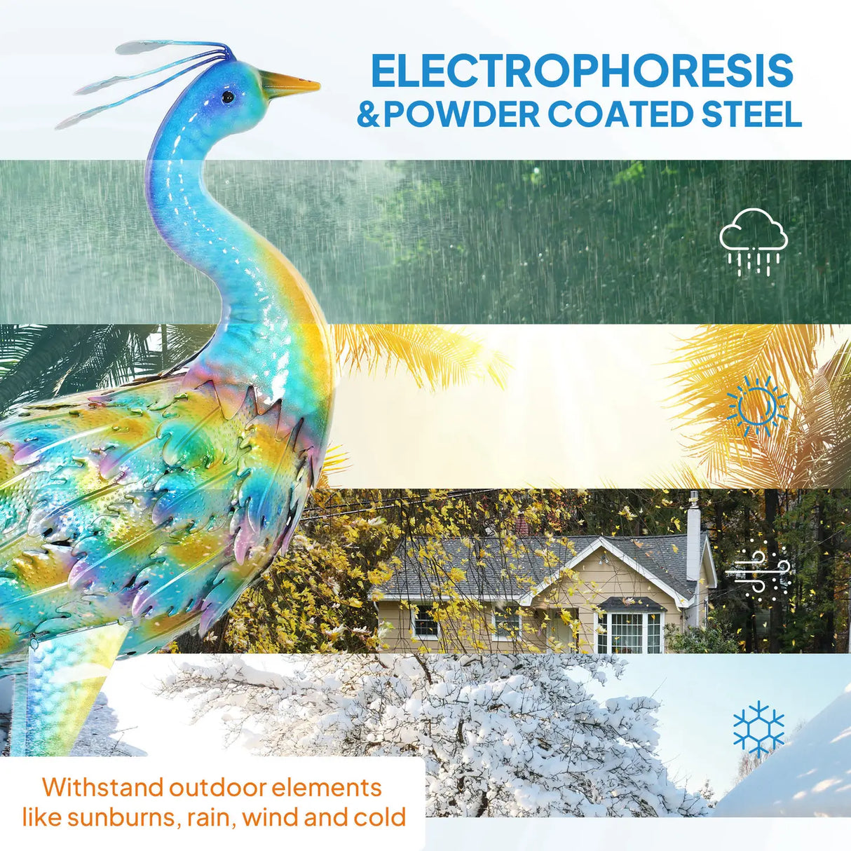 Outsunny Peacock Garden Statue, Standing Garden Ornament, Metal Garden Gift with Stakes for Patio Pond Landscape Decoration, Multi-Colour