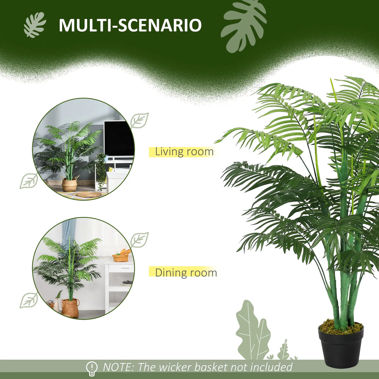 Outsunny 125cm/4FT Artificial Palm Plant Decorative Tree with Nursery Pot, Fake Plastic Indoor Home Office Dcor, Green