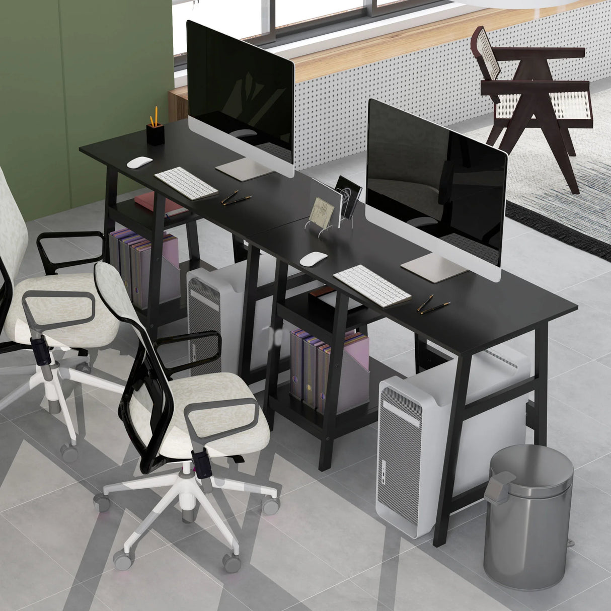 HOMCOM Compact Computer Desk with Storage Shelves, Study Table with Bookshelf, PC Table Workstation for Home Office, Study, Easy Assembly, 106 x 51cm, Black