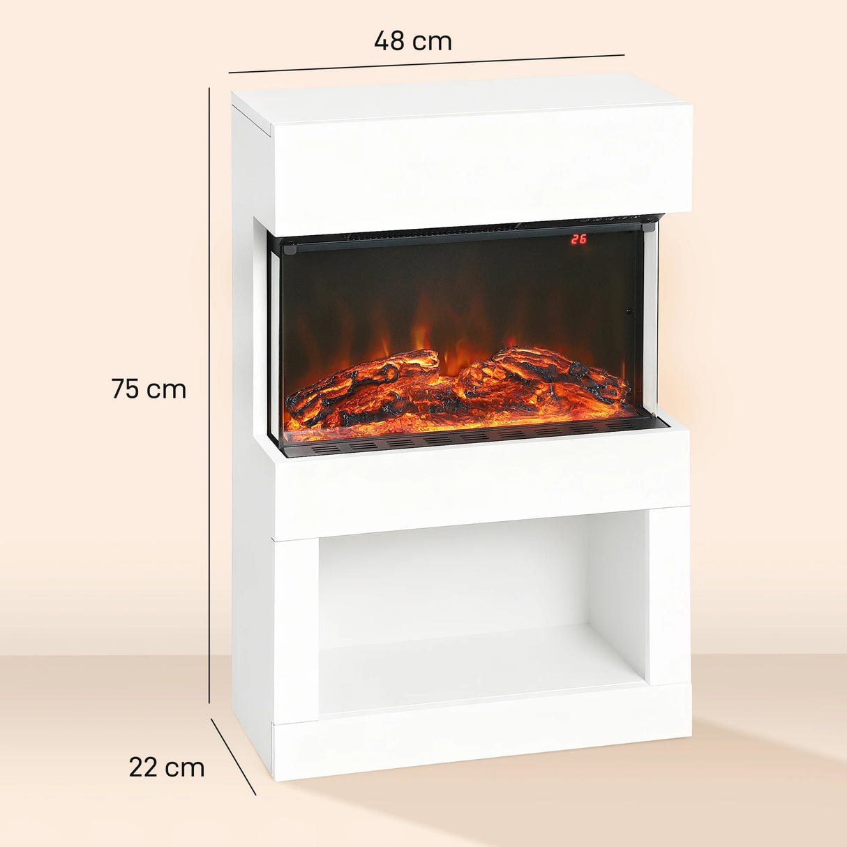HOMCOM Electric Fireplace with 3D Flame Effect, 6 Colours & 3 Brightness Levels, 1000W/2000W White Electric Fire and Mantel Reach up to 30m2 Space with Remote & Timer, 3 Sided View for Living Room
