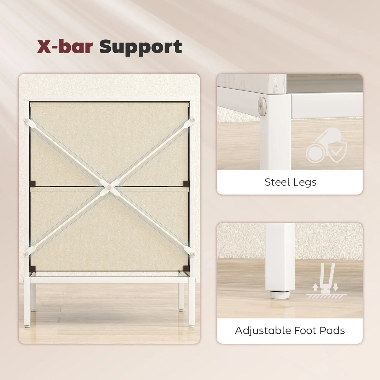 HOMCOM Chest of Drawers, Dresser with 2 Fabric Drawers and Aluminium Handles - White