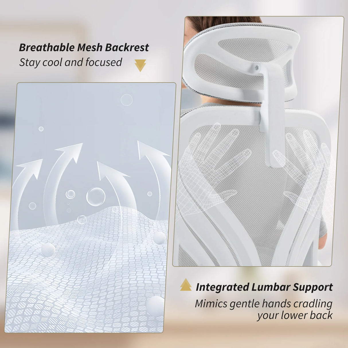 HOMCOM Ergonomic Office Chair with Foldable Backrest, 2D Headrest - Light Grey