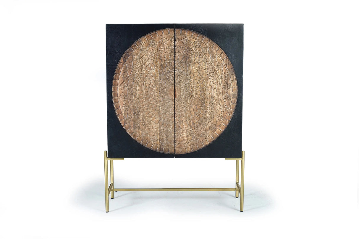 Giner and Colomer 2-Door Display Cabinet In Mango Wood With Metal Base