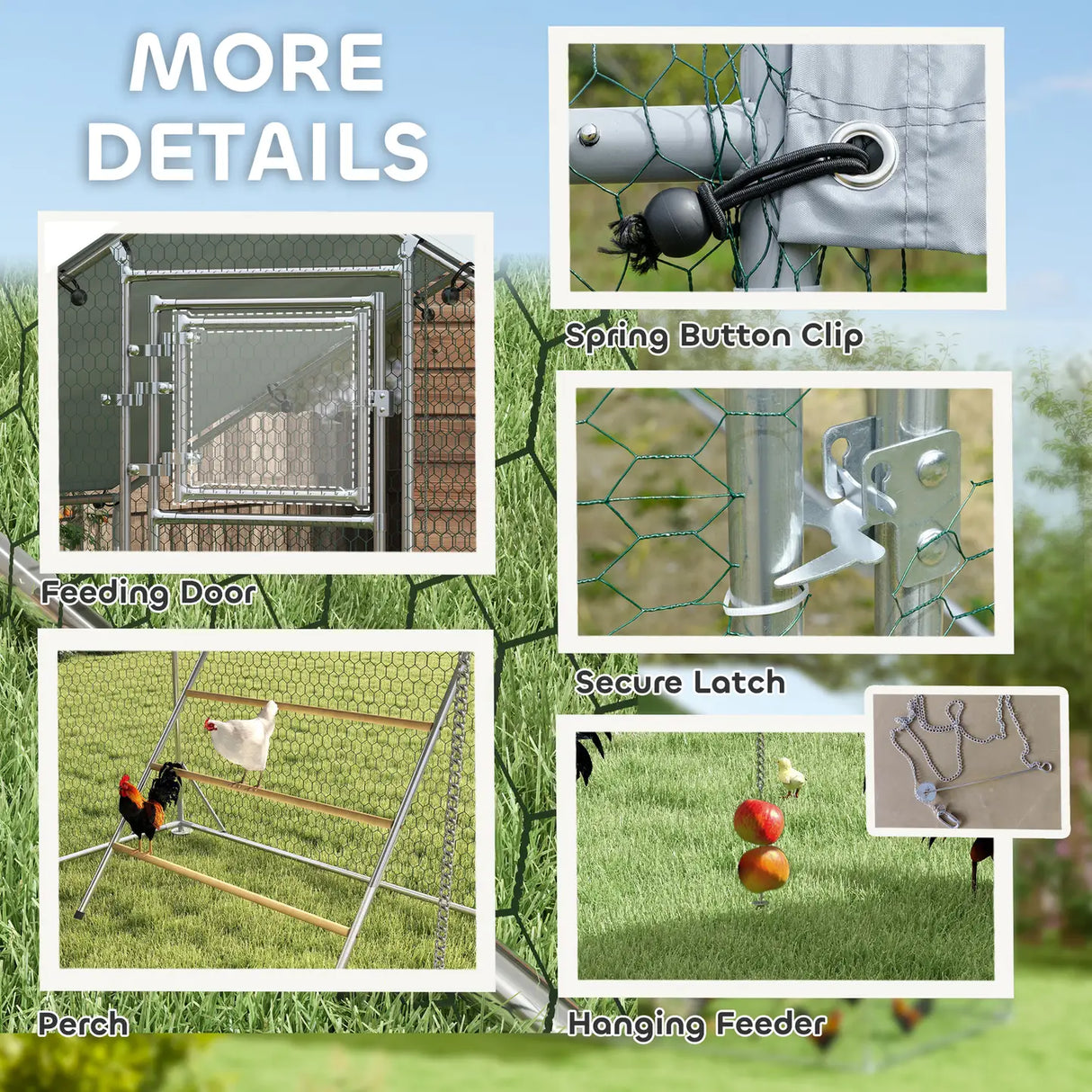 PawHut Walk-in Chicken Run w/ Cover, Feeding Door, Hanging Feeder, Perch, for 6-8 Poultry