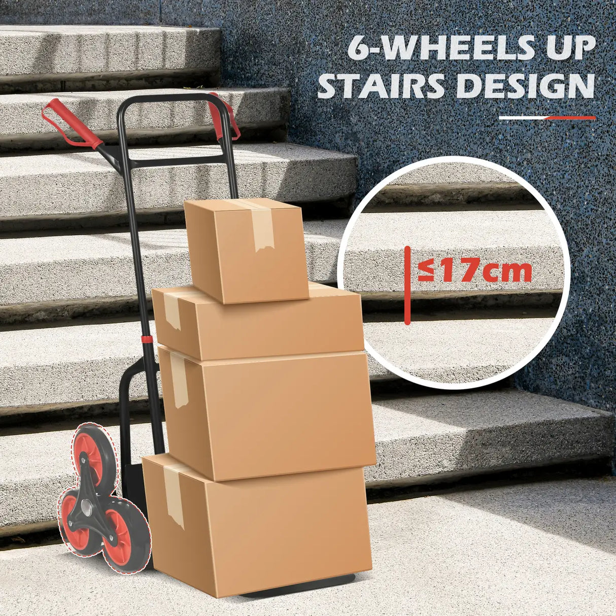 DURHAND Steel Folding Hand Truck, Heavy Duty Foldable Trolley on Wheels, Multi-Purpose Sack Truck Moving Trolley, 120kg, Red