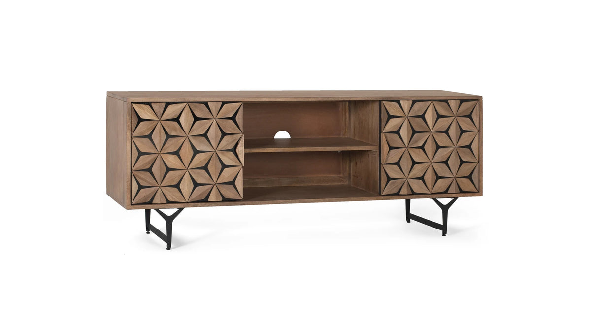 Giner and Colomer Mango Wood TV Stand With Metal Accents