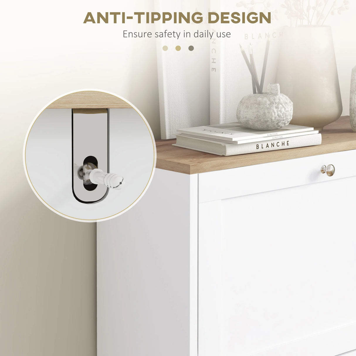 HOMCOM Two Flip Drawer Shoe Cabinet - White