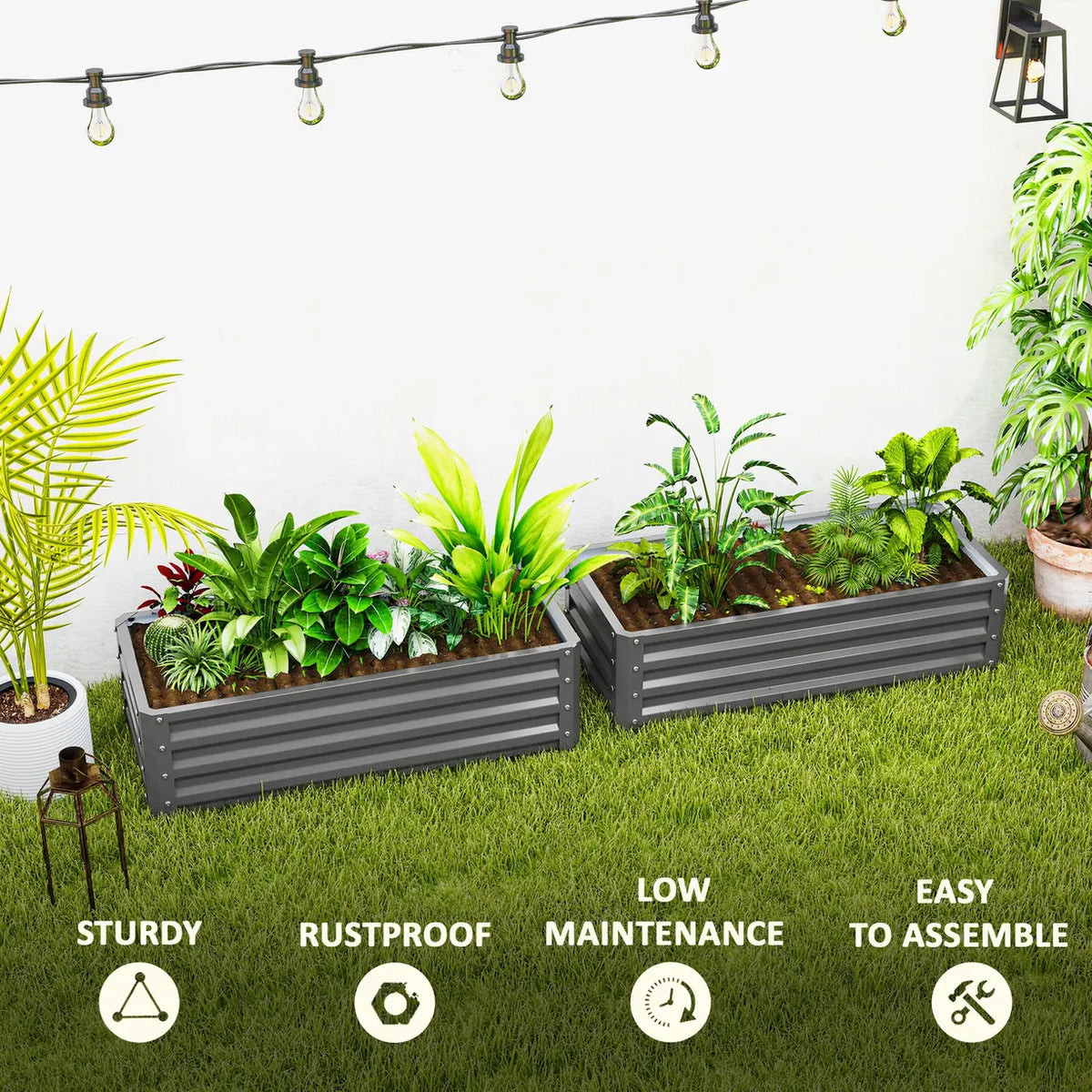 Outsunny Set of Two 110 x 50cm Steel Planter Boxes - Light Grey