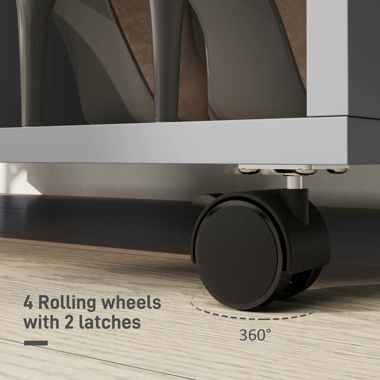 HOMCOM Open Wardrobe on Wheels, Bedroom Wardrobe with Clothes Hanging Rail, 3 Storage Shelves, Mobile Garment Rack for Cloakroom, Hallway, Grey