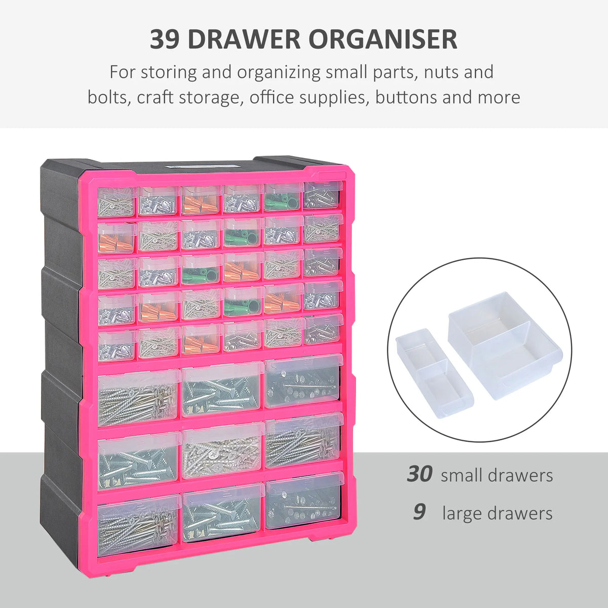 DURHAND 39 Drawers Parts Organiser Wall Mount Tools Storage Cabinet Small Nuts Bolts Garage Clear