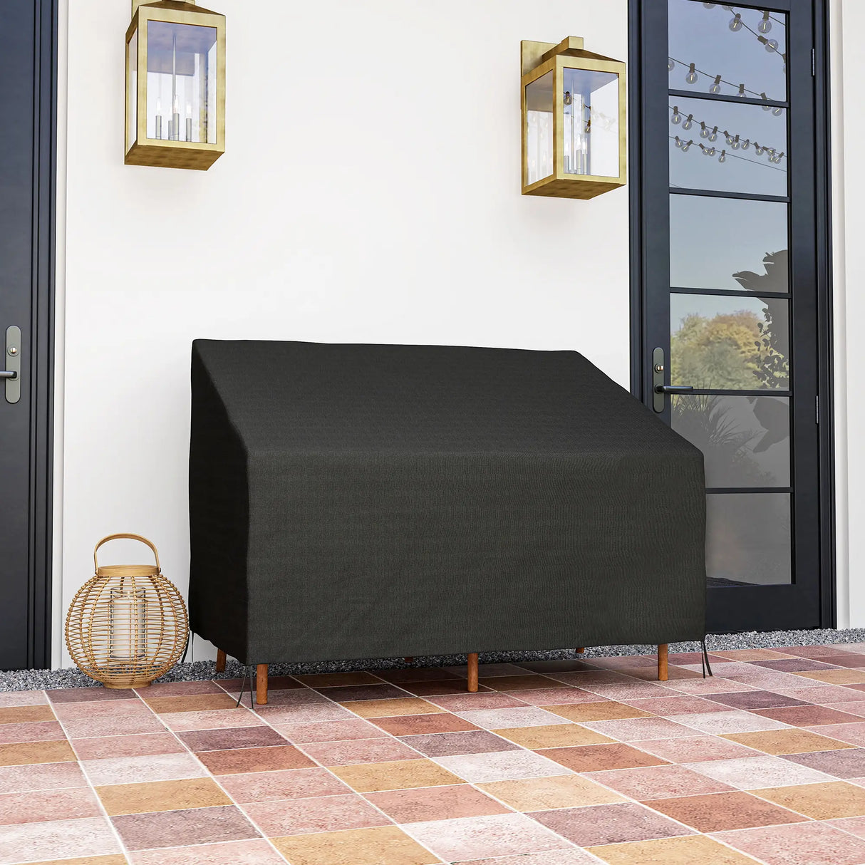 Outsunny 600D Oxford Cloth Furniture Cover, 2 Seater Sofa Protector for Garden Patio, Outdoor, Waterproof, Black, 140L x 84W x 56/94H cm