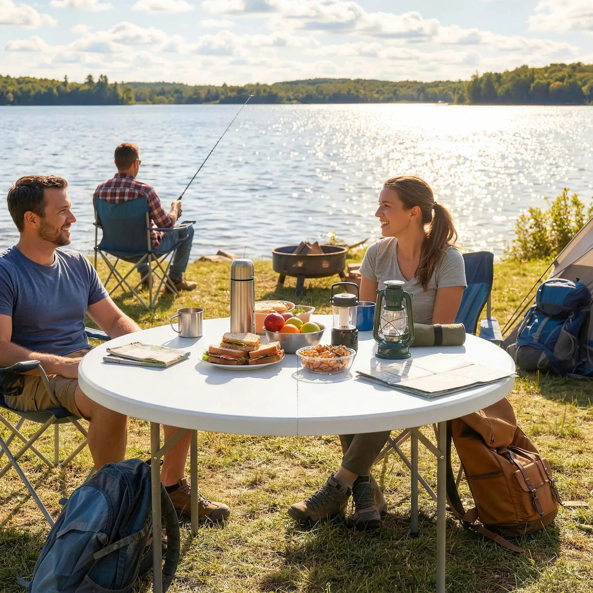 Outsunny 4ft Folding Picnic Table, Camping Table with Non-slip Foot Pads and Metal Frame, 100 kg Load, for Garden, White