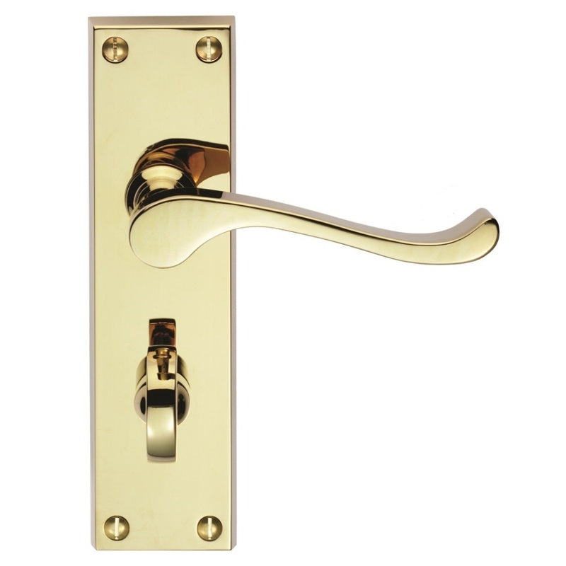 VICTORIAN SCROLL LEVER ON BACKPLATE - BATHROOM 57MM C/C (CONTRACT RANGE) - POLISHED BRASS - 155MM X 40MM - PAIR