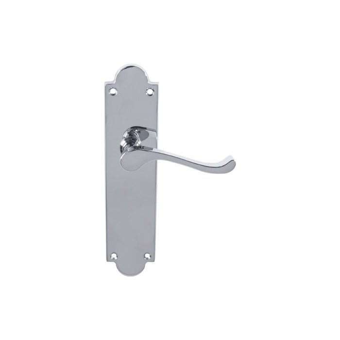 VICTORIAN SCROLL LEVER ON SHAPED BACKPLATE - LATCH (CONTRACT RANGE) - POLISHED CHROME - 203MM X 48MM - PAIR