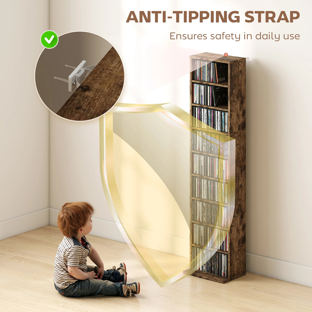 HOMCOM 260 Narrow CD Storage Unit - Rustic Brown