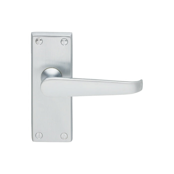VICTORIAN FLAT LEVER ON BACKPLATE - LATCH (CONTRACT RANGE) - SATIN CHROME - 120MM X 40MM - PAIR