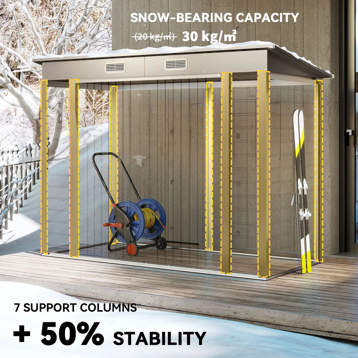 Outsunny 3.7 x 7.9ft Galvanised Steel Shed, with Latched Door and Padlock - Light Grey