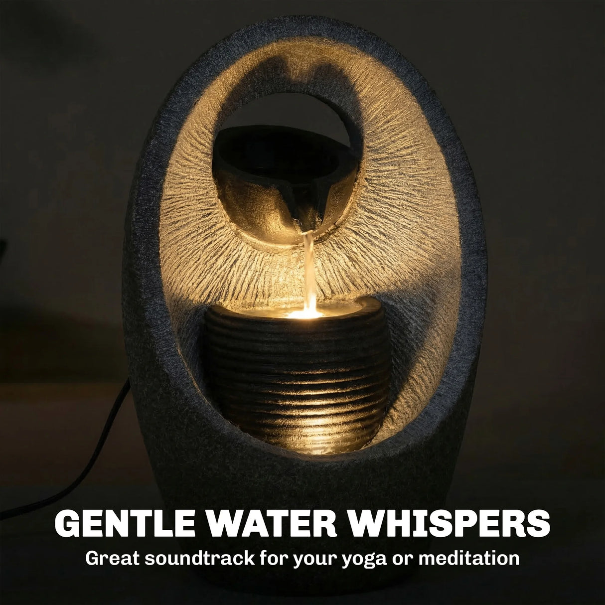 Outsunny Water Feature with 2-Tier Bowls, Garden Water Fountain with Pump and LED Lights, Resin Cascading Waterfall