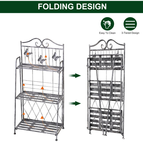 Outsunny 3 Tier Plant Stand Indoor Outdoor, Metal Plant Shelf Flower Display Rack for Potted Plants Garden Balcony Decor, 44 x 25 x 96 cm