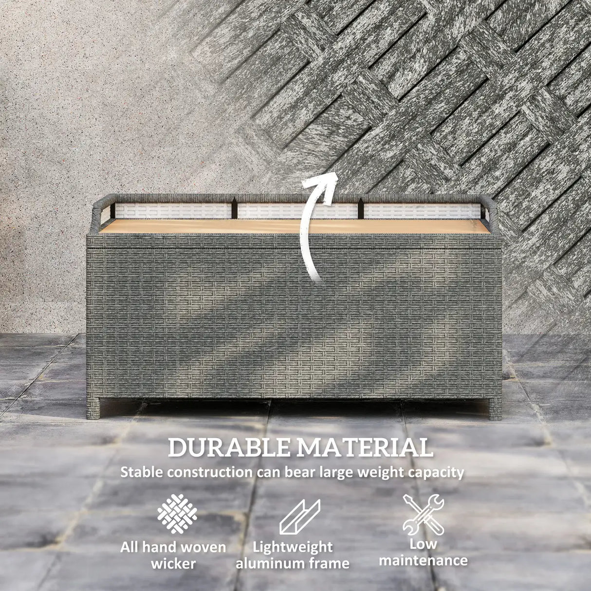 Outsunny 130 L Rattan Garden Storage Box, with Seat - Grey