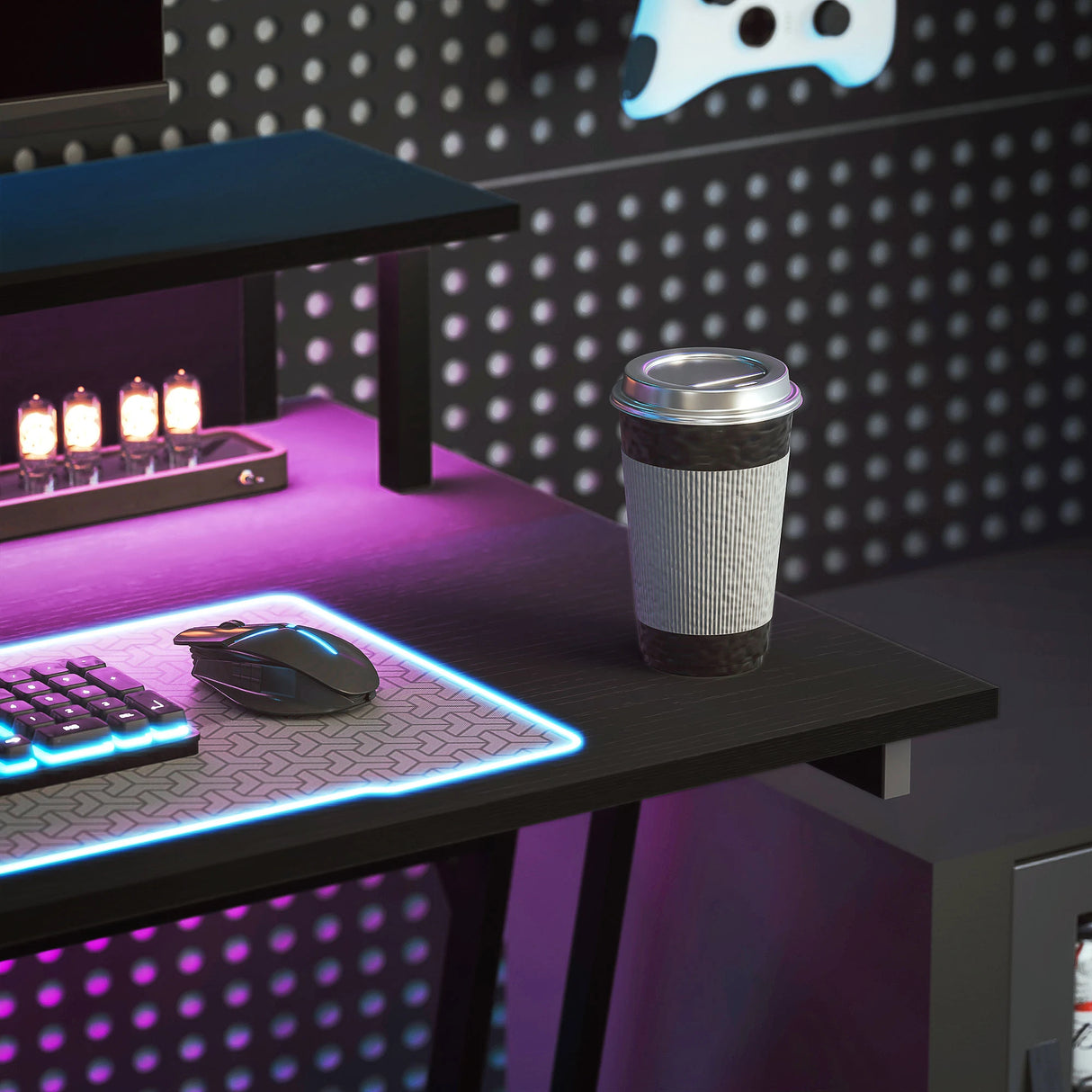 HOMCOM Two-Level LED Gaming Desk - Black