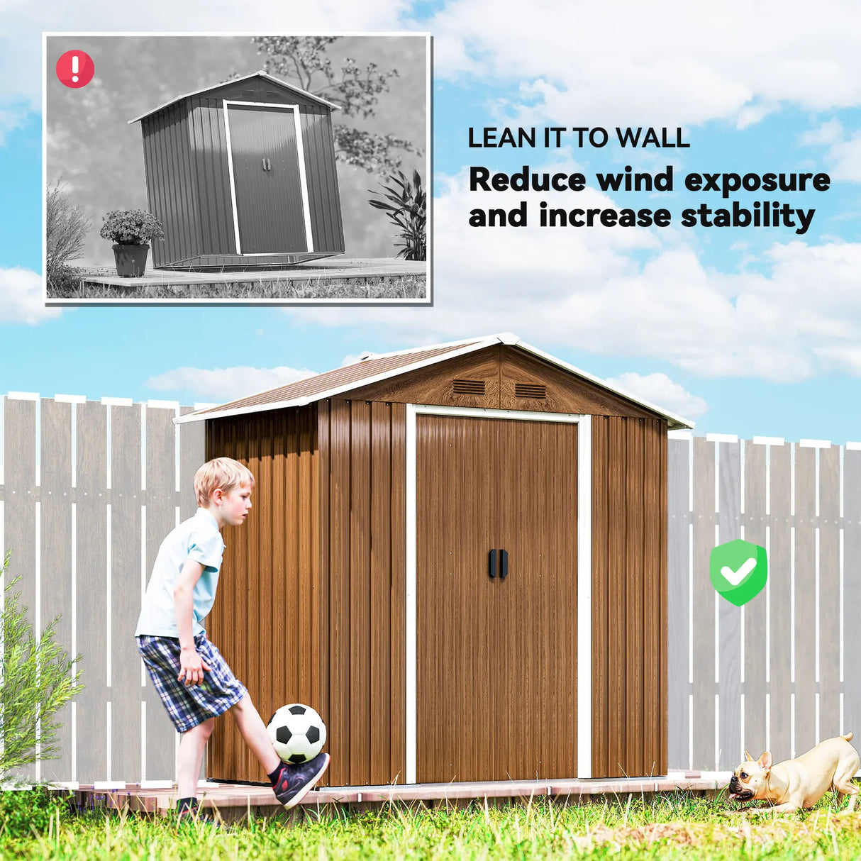 Outsunny 6.5 x 3.5ft Metal Garden Storage Shed - Brown Wood Effect