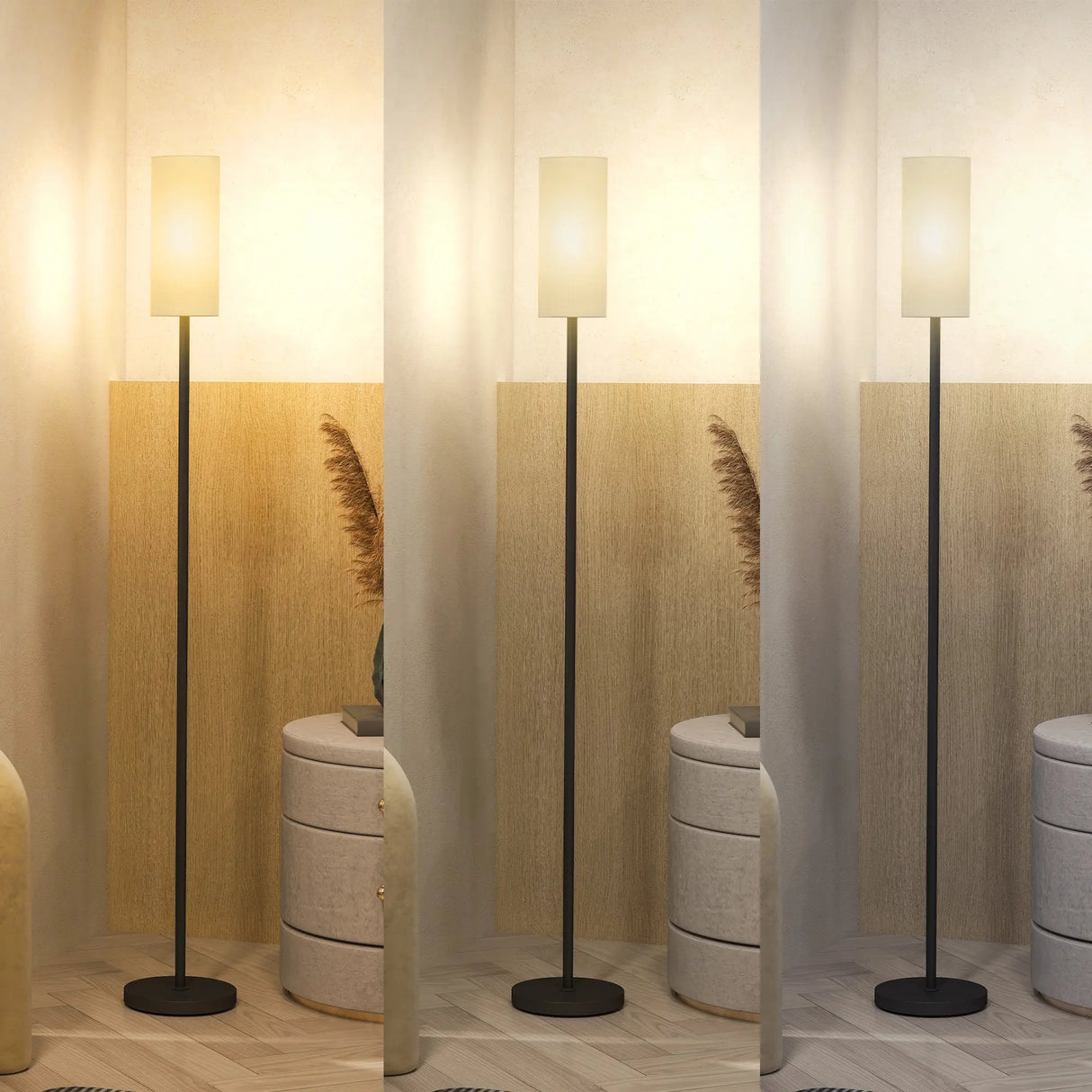HOMCOM Floor Lamp for Living Room, Modern Standing Lamp with Linen Shade & Foot Switch, Minimalist Tall Pole Lampshade for Bedroom, Office, White