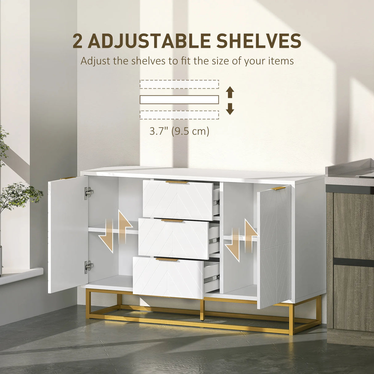 HOMCOM Sideboard with 3 Drawers and Adjustable Shelves for Living Room - White