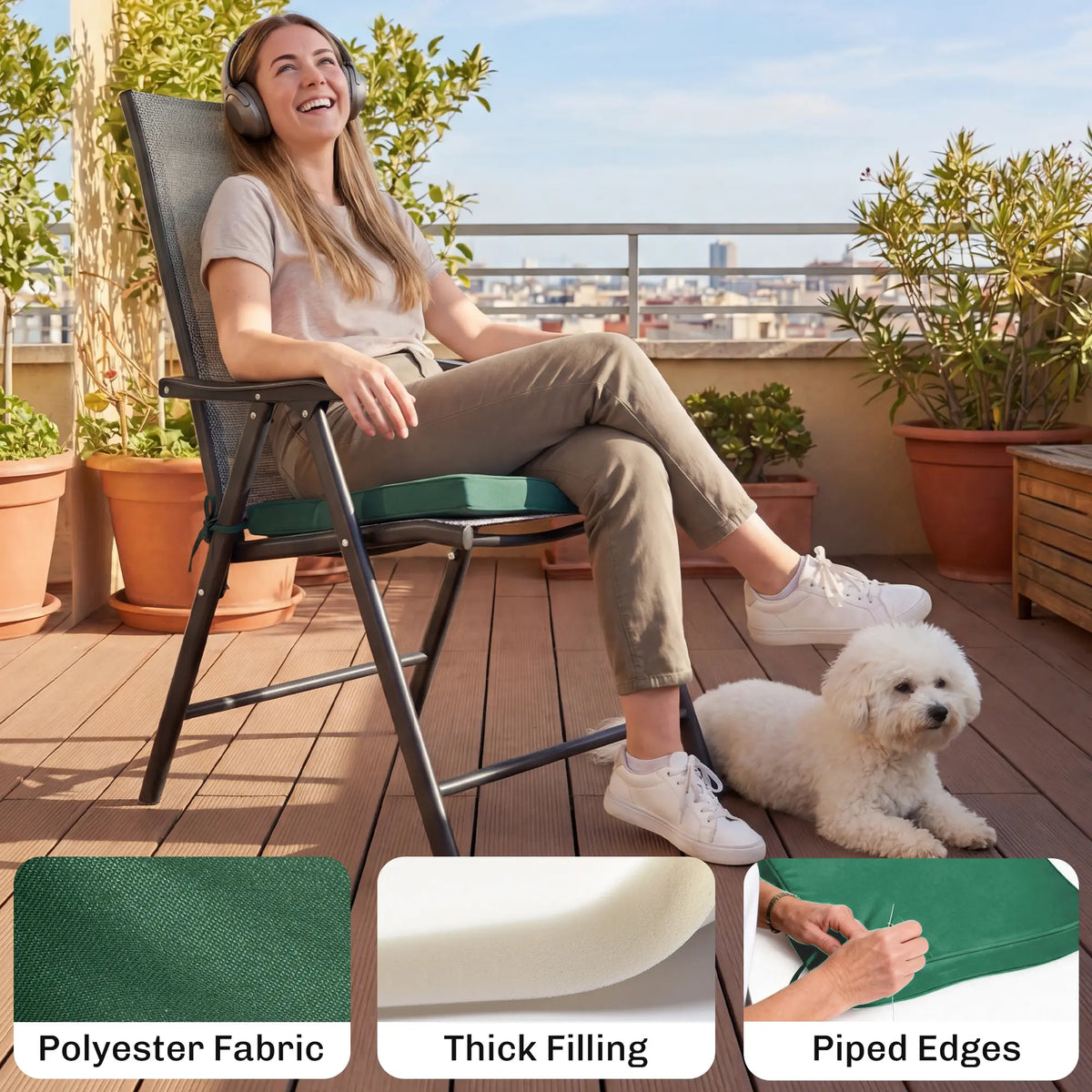 Outsunny Set of 6 Chair Cushion Seat Pads Dining Chair w/ Straps, Indoor Outdoor Removable Tie On Garden Patio, Green