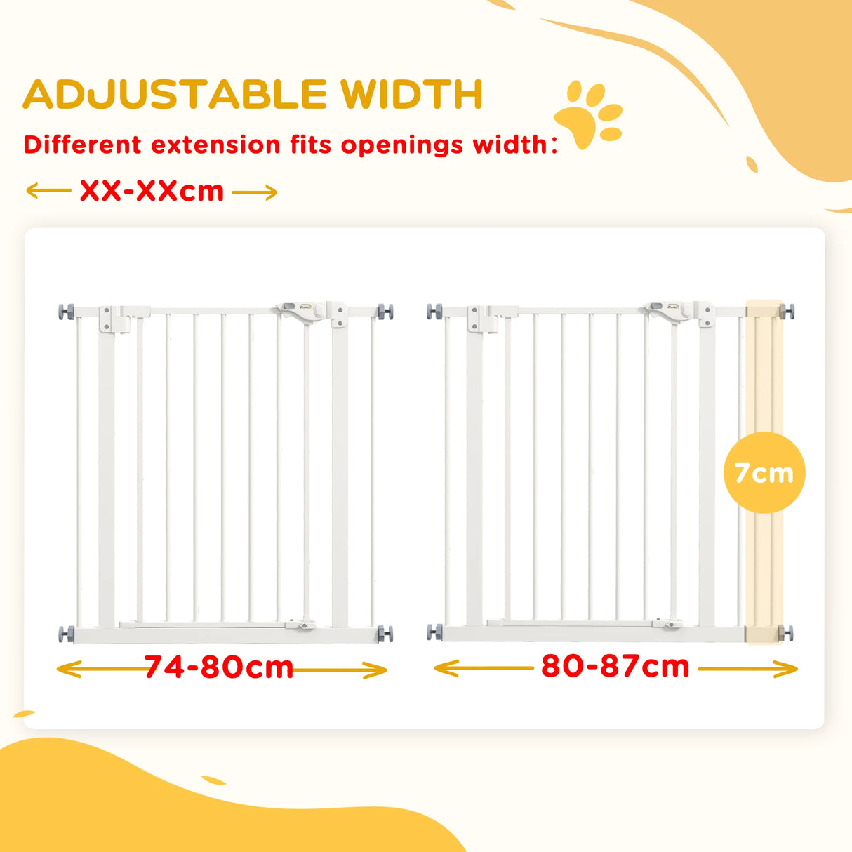 PawHut Adjustable Safety Gate w/ One Extensions, Four Adjustable Screws, White